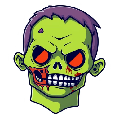 zombie cartoon face with white outline sticker
