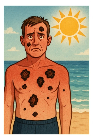 uomo bruciato a mare paura dei melanomi nel corpo sticker