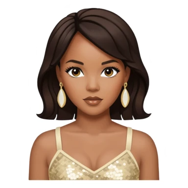 LeToya Luckett with long dark brown hair, ivory sequin crop top, ivory earring sticker