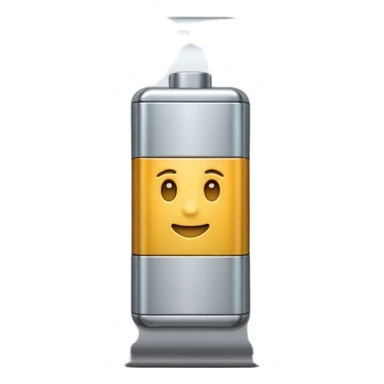 A battery emoji made of silver chrome, smooth rounded shape, minimal futuristic design, glossy metallic finish, soft reflections, iOS emoji style, centered on clean white background sticker