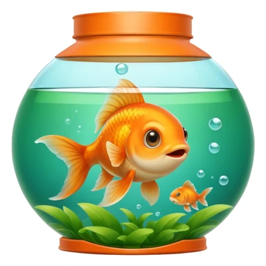 goldfish peeking out of a green tank hatch, smiling, iOS emoji style sticker