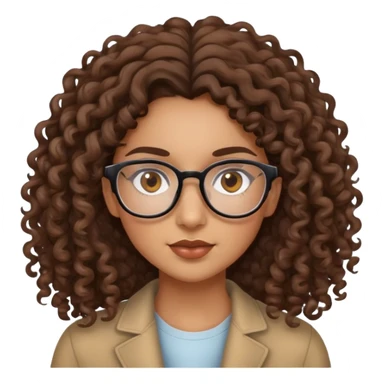 Mixed girl /curly long hair brown / with brown eyes glasses sticker