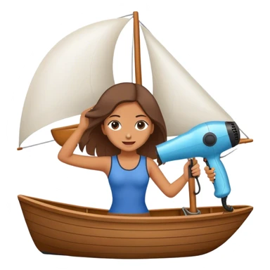 Girl using hair dryer to dry sail of boat sticker