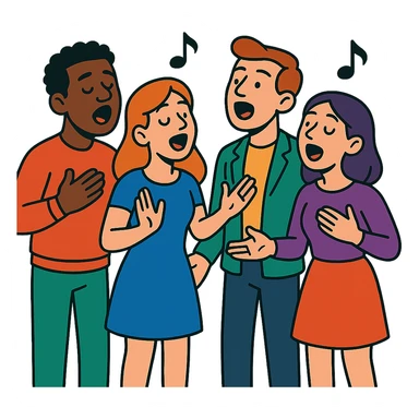 acappella group singing together, cartoon style, vibrant toon style sticker