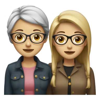 Two women, one Asian with glasses and black hair, one Caucasian with dark blonde hair, embracing  sticker