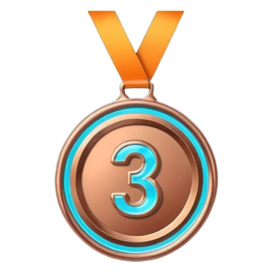 medal number 3, minimalistic bronze transparent glass 3d neon glowing sticker
