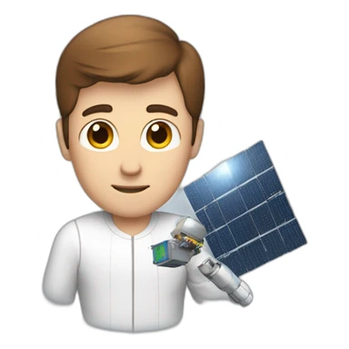 Tall white man with brown hair fixing a small satellite sticker