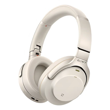 White Sony WH-1000XM4 headphones with minimal design, over-ear style with subtle Sony branding sticker
