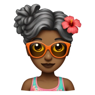 Girl with wavey hair with hibiscus flower and sunglasses sticker