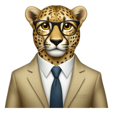 a cheeta with glasses in a suit sticker