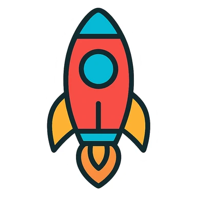 rocket icon, color outline style, black outlines with color accents sticker
