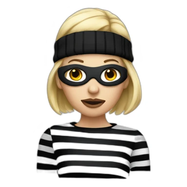 bank robber blonde woman with black beanie hat eye mask and striped shirt sticker