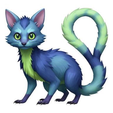 Realistic Sharp pastel-indigo and pastel lime-green detailed Colorful translucent luminescent Trico-Lykoi-Noibat-Sergal-Furret-Ferret-Wolverine-Vernid-furry-fursona-fusion-Fakemon-animal-hybrid-creature, full body sticker
