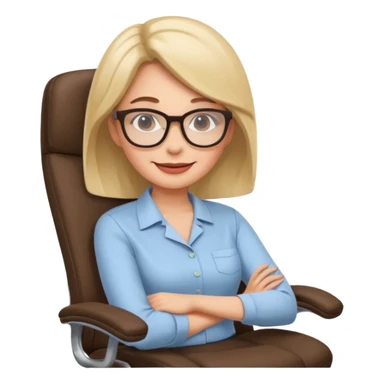 Woman having cartoon faced aligned in a chair in relaxing posture in an office chair and smiling sticker
