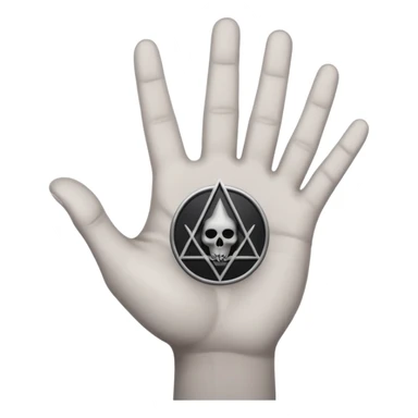 light grey hand with a black occult symbol on the palm sticker