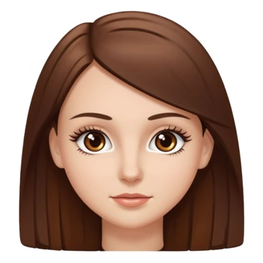 Emoji de chica blanca con cabello castaño lacio y ojos cafés con pestañas bonitas sticker