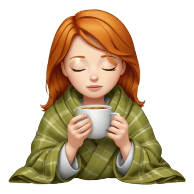 girl with ginger hair inside a blanket sipping coffee eyes closed sticker