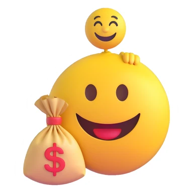 3D smiley emoji, round shape, lucky money bag, lucky face sticker