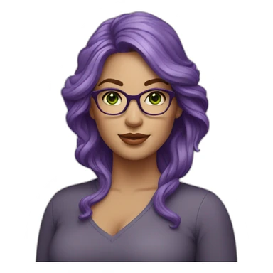 curvy-white-woman,wavy-purple-hair,green-eyes-square-glasses sticker