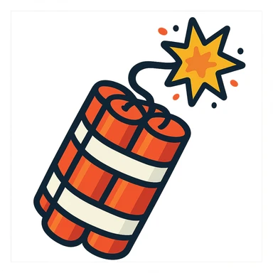 cartoon-style dynamite bomb with a lit fuse, red sticks bundled together, white tape, inspired by the reference image, playful and colorful sticker