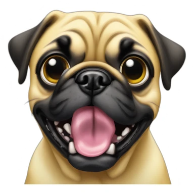 yellow cartonish pug dog with two big and black eyes with a white shine and some little teths out of this mouth sticker