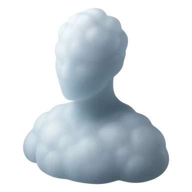A person from shoulders up, fully made of white fluffy convex clouds, matte glass style, no shadows, no background, no extra details. sticker