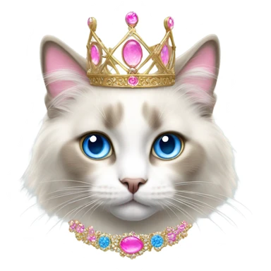 Realistic ragdoll cat with blue eyes wearing pink and gold tiara sticker