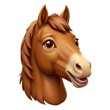 Cinematic Comical Chestnut Horse Portrait Emoji, Head tilted dramatically with an exaggeratedly amused expression, featuring a striking chestnut fur with a glossy finish and wide, expressive amber eyes filled with playful disbelief, Simplified yet hilariously expressive features, highly detailed, glowing with a slightly sassy glow, high shine, dramatic yet playful, stylized with an air of cheeky mischief, bright and endearing, soft glowing outline, capturing the essence of a spirited and over-the-top horse, so meme-worthy it feels like it could side-eye its way into internet fame instantly! sticker