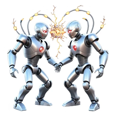 robotic fight between two futuristic robots like ultron   sticker