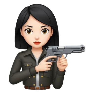 black hair girl with a gun  sticker