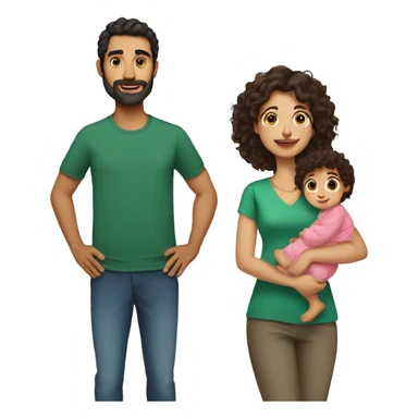 pakistani mom with long brown curly hair and pakistani dad with short black curly hair holding a pakistani baby sticker