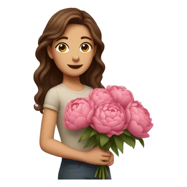 Girl with brown hair with a big peony bouquet  sticker