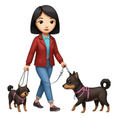 Chinese woman walking small brown dog sticker