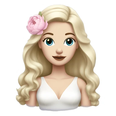 White bride with long light blonde hair and blue eyes with light pink peonies in hair white skin  sticker