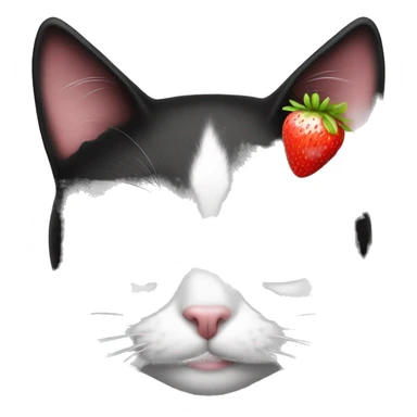 black and white cat with strawberry in the eyes sticker