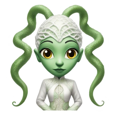 Photo realistic, alien female green,  on white china dragon infinite story sticker