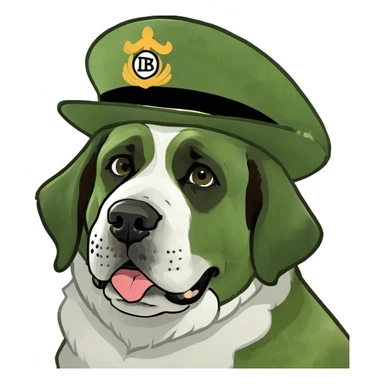 Saint Bernard dog wearing a derby hat sticker