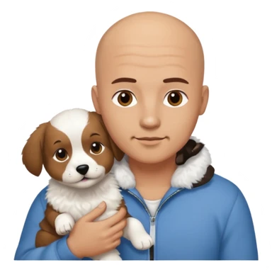 Bald guy, brunette and white puppy sticker