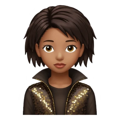 Willow Smith with long dark brown hair, dark brown sequin outfit sticker