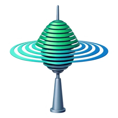 Minimalist emoji-style sticker of an old-school antenna with distorted, glitched signal waves. Clean icon style. sticker