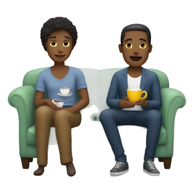 Couple sit in sofa and drink tea  sticker