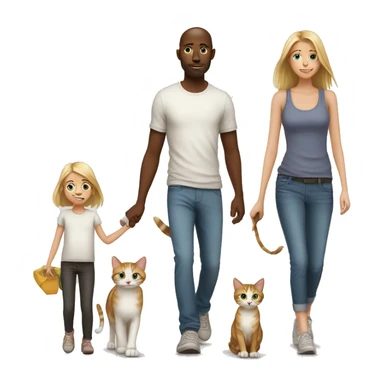 Young white Familie skinny casual walking and cats sticker