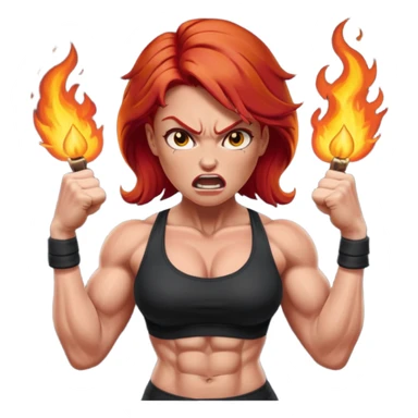 burning angry bodybuilder red haired woman sticker