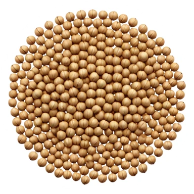 small scatter of round coriander seeds, beige to light brown, dry ribbed texture, subtle earthy tones, slightly ridged, varied size, whole natural spice, soft lighting, subtle shadows, emoji scale, transparent background sticker