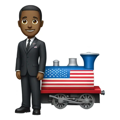 Thomas in a train body wearing a suit with an American flag pin on it sticker