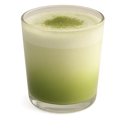 aesthetic matcha latte in a transparent cup, with a cute gradient from green to milk color, visually appealing and soft lighting sticker