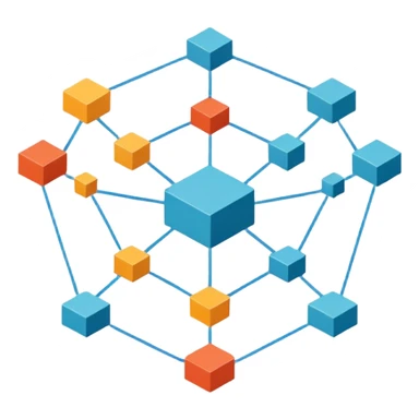 network in a circle form with boxes at intersection points sticker