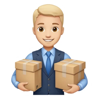 A friendly business person with packages and supplies, smiling and ready to deliver goods sticker