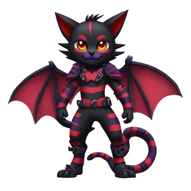 Black-Red-Purple Anthro Cool Punk Bat-Litten-Fakemon-fursona with fangs and stripes Full Body sticker