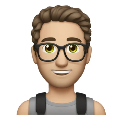 white man, green eyes, dark brown hair with a slight gray streak, narrow glasses, tattoo on his hand sticker